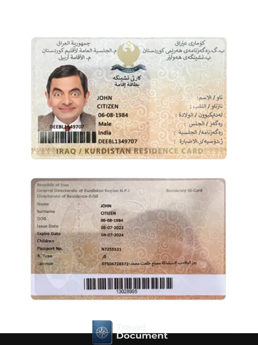 Iraq Kurdistan Residence Card — Residence Permit
