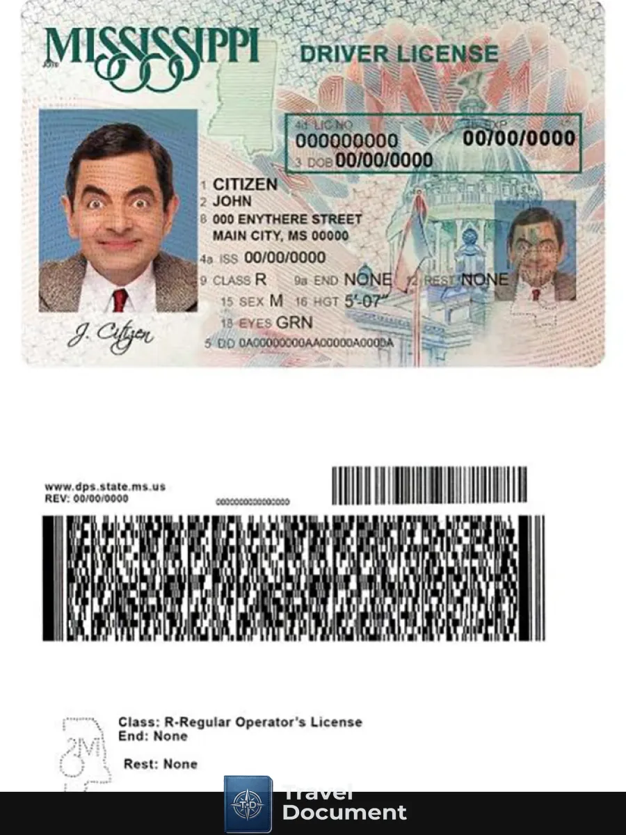 Usa Mississippi Driving License — Driver License