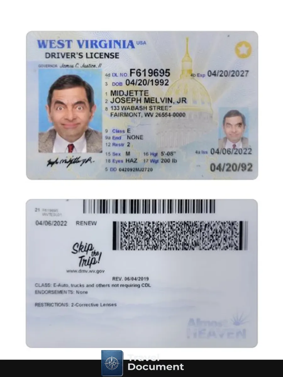 Usa West Virginia Driving License 2022 Present — Driver License