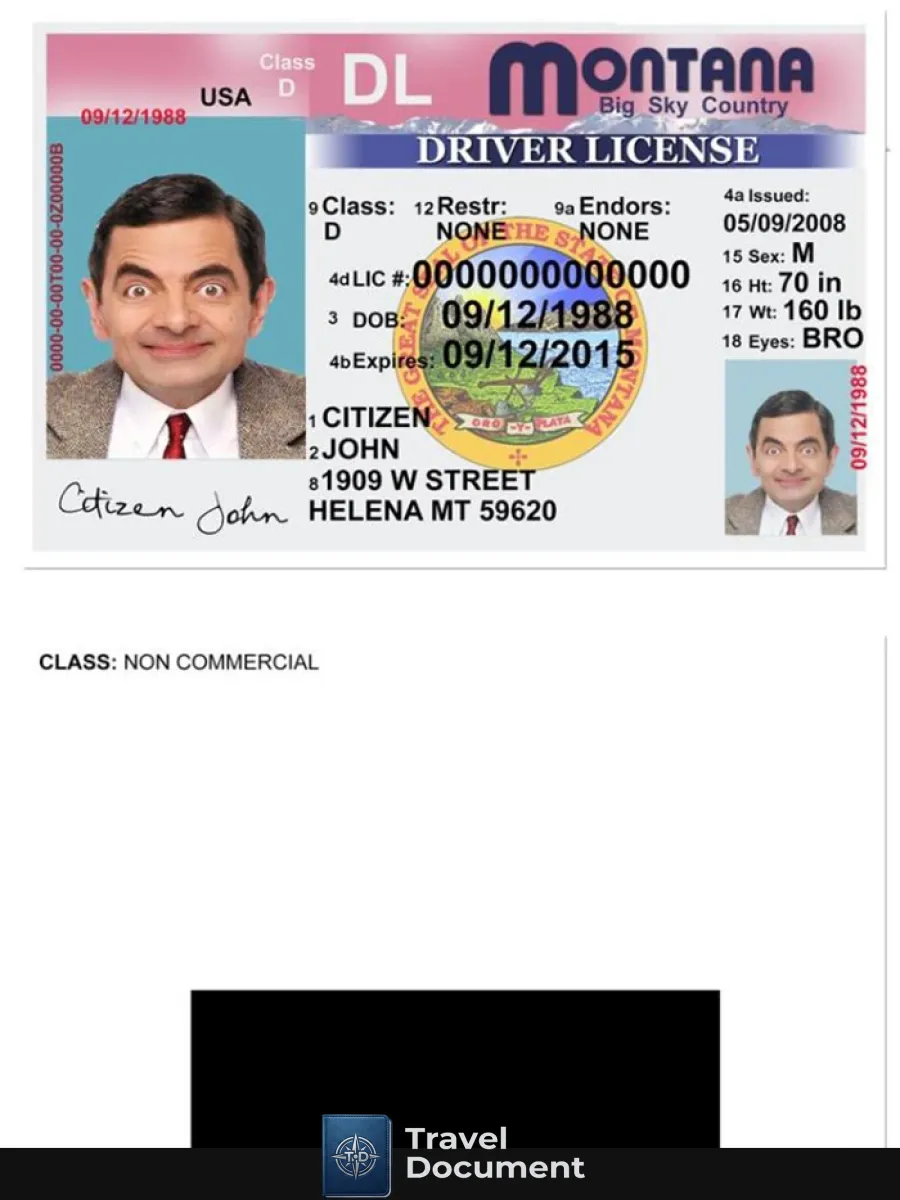 Usa Montana Driving License Version 2 — Driver License
