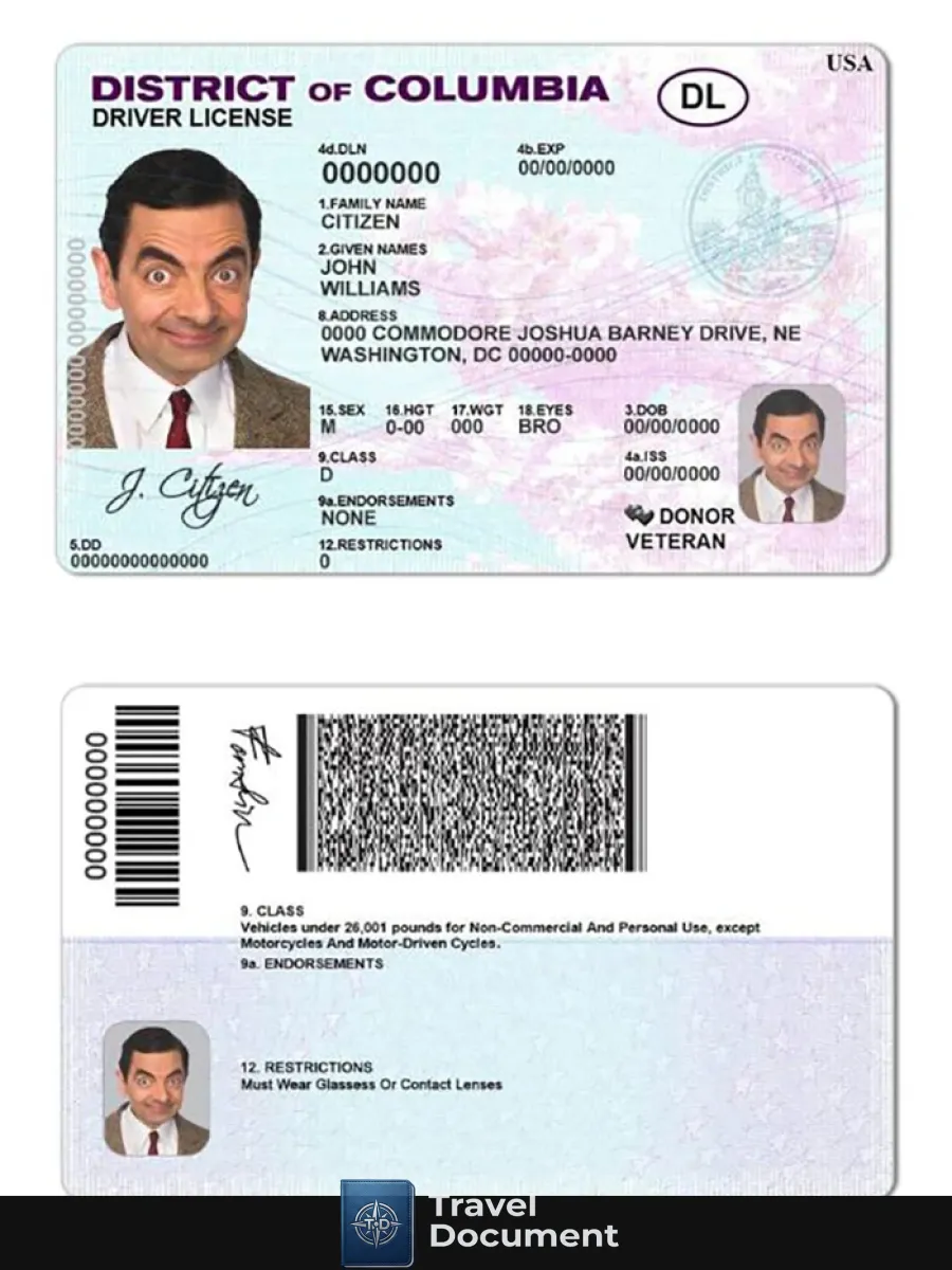 Usa District Of Columbia Driving License — Driver License