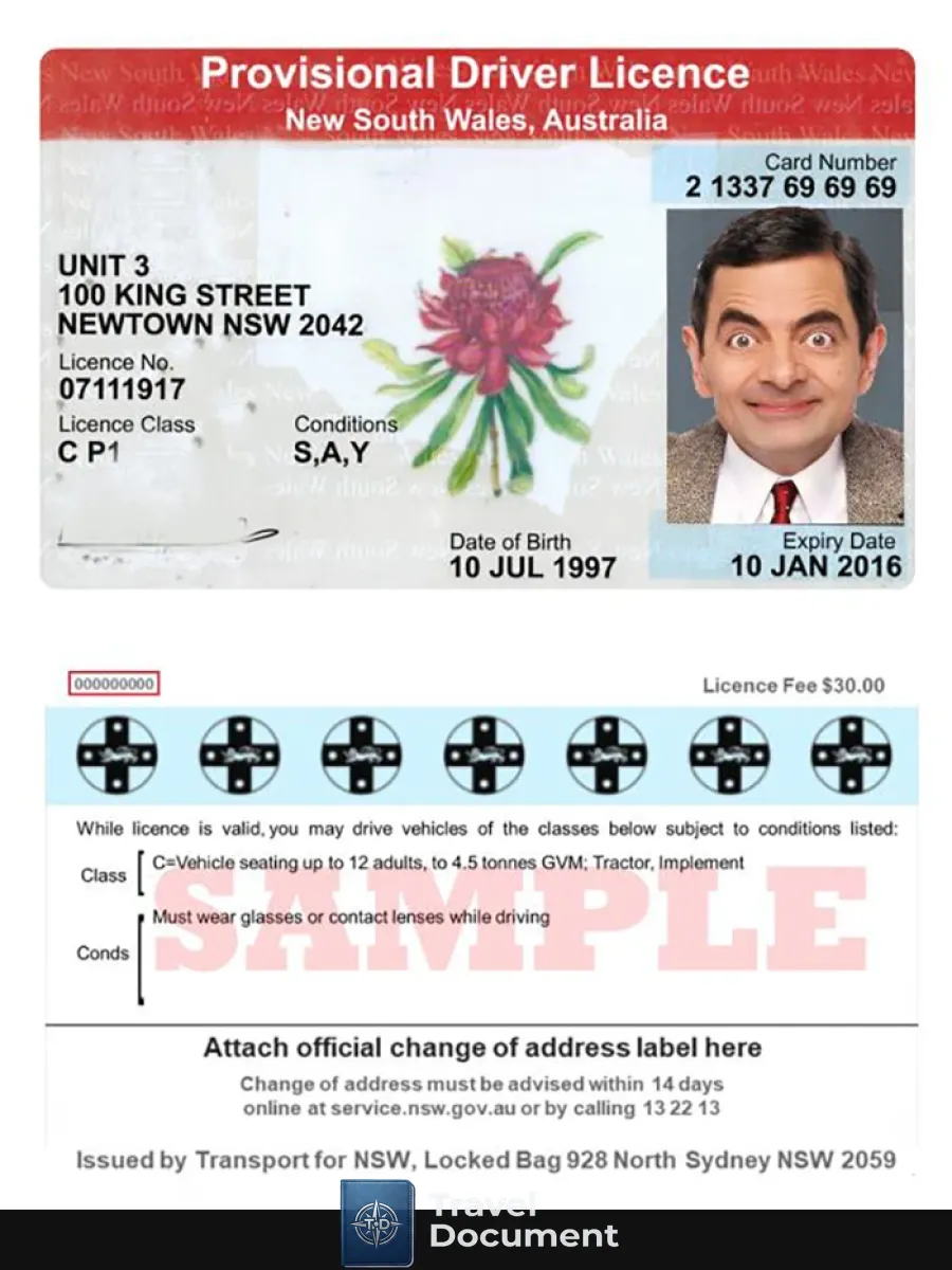 Australia New South Wales Provisional Driving License — Driver License