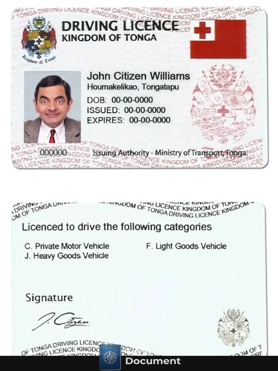 Tonga Driving License — Driver License
