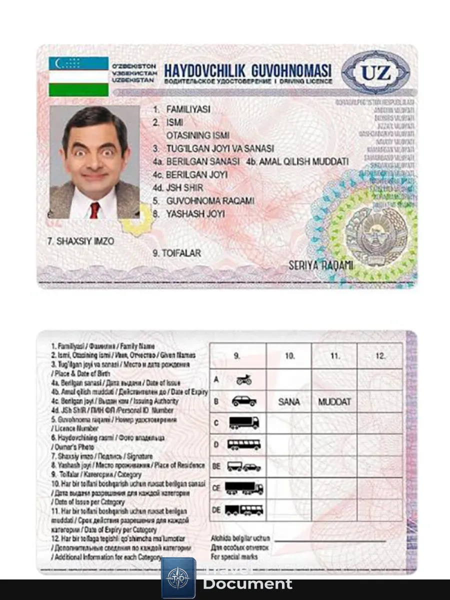 Uzbekistan Driving License 2017 Present — Driver License