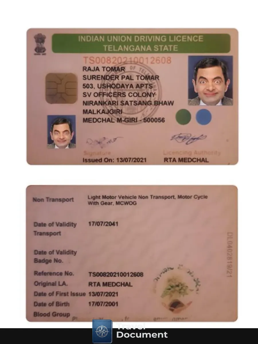 India Telangana State Driving License — Driver License
