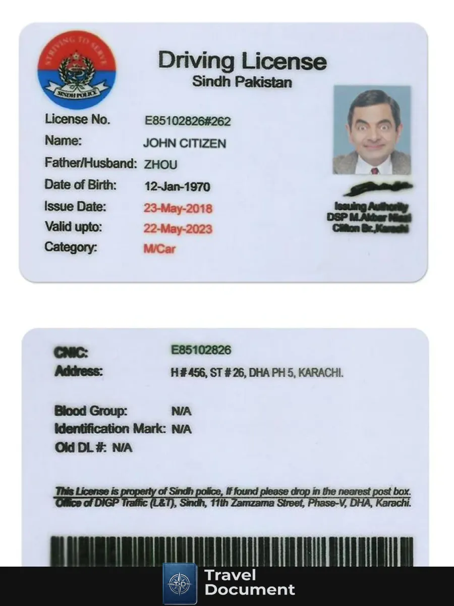 Pakistan Sindh Province Driving License Psd Template Old Version Till 2016 — Driver License