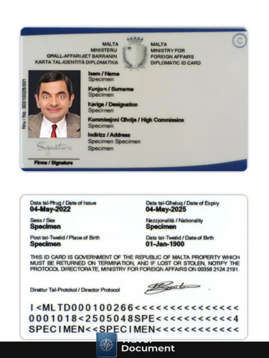 Malta Diplomatic Id Card — ID Cards