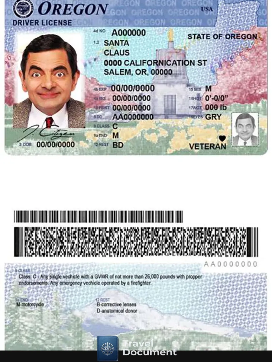 Usa Oregon State Driving License — Driver License