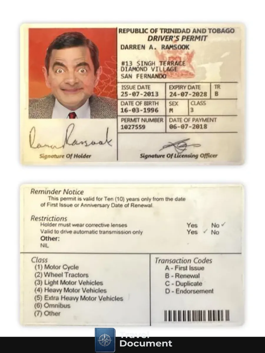 Trinidad And Tobago Driving License 2018 Present — Driver License