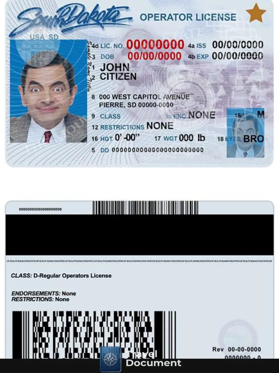 Usa South Dakota Driving License — Driver License
