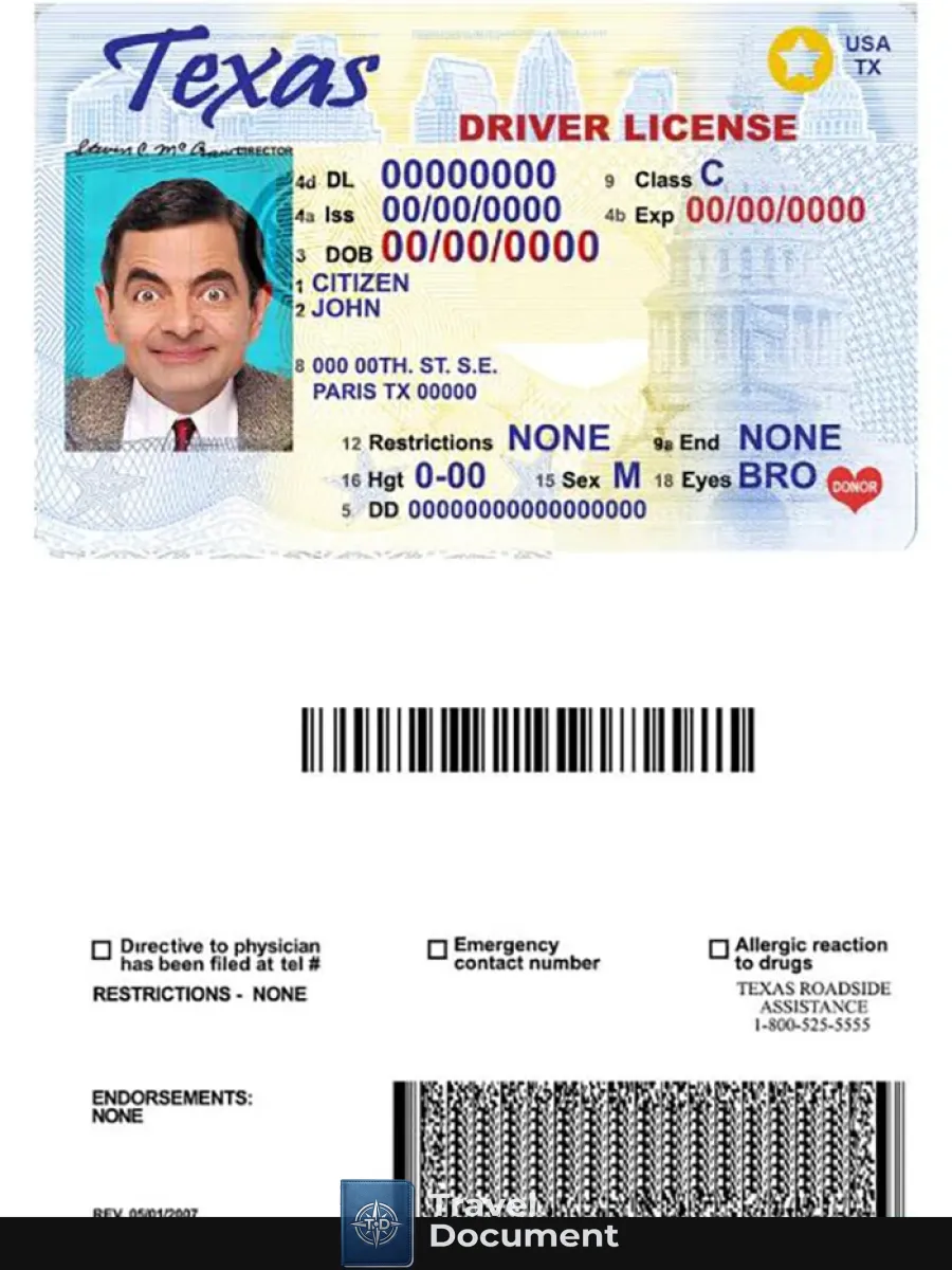 Usa Texas Driving License — Driver License