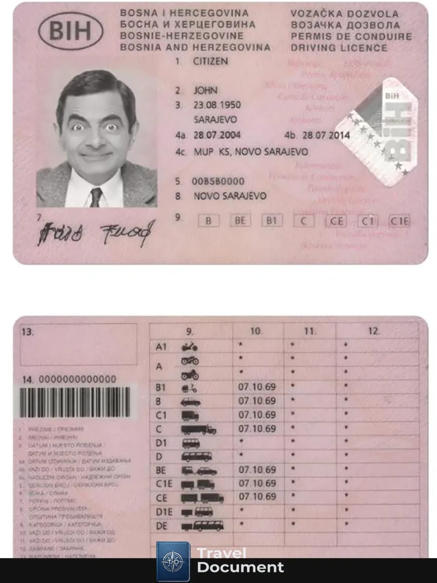 Bosnia And Herzegovina Driving License — Driver License