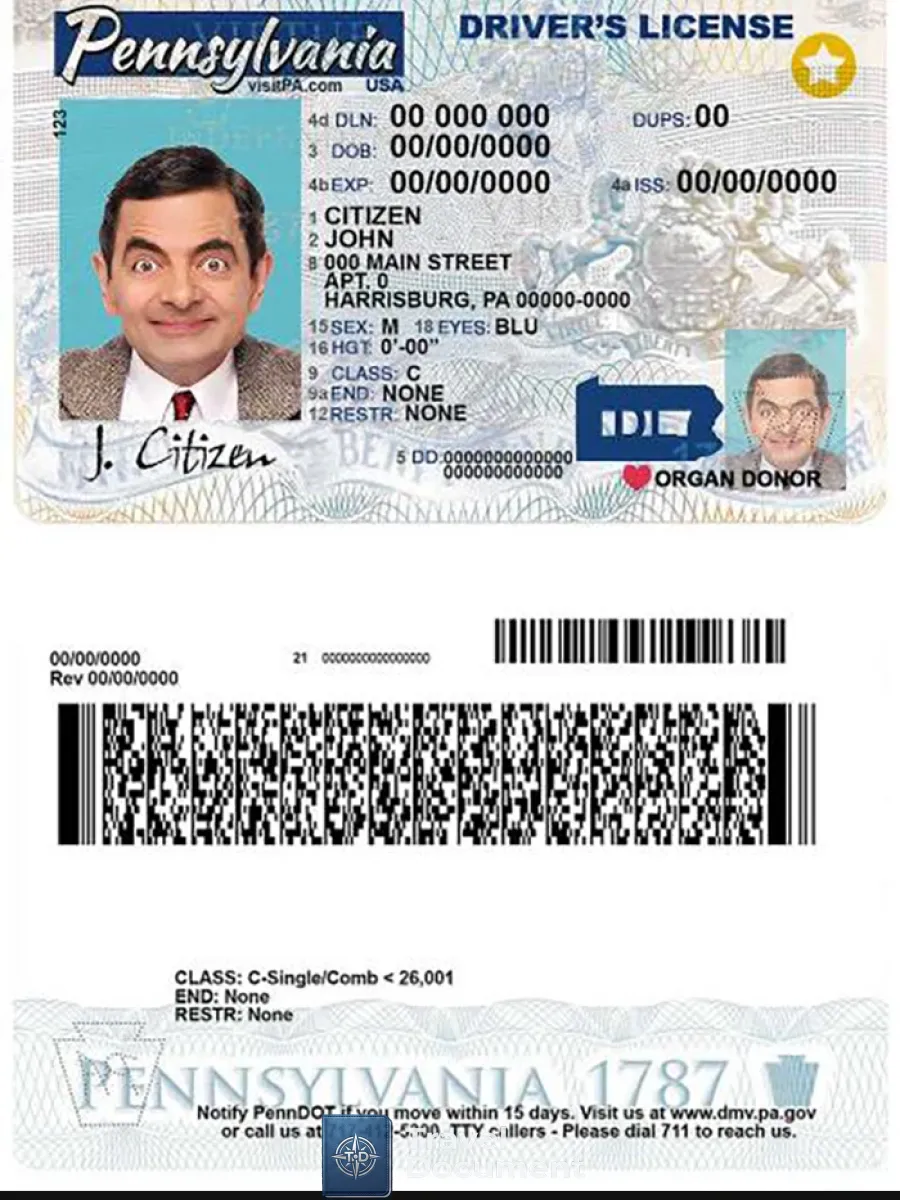 Usa Pennsylvania State Driving License — Driver License