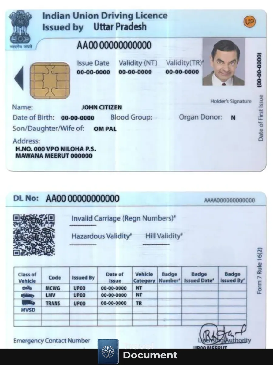 India Union Driving License — Driver License