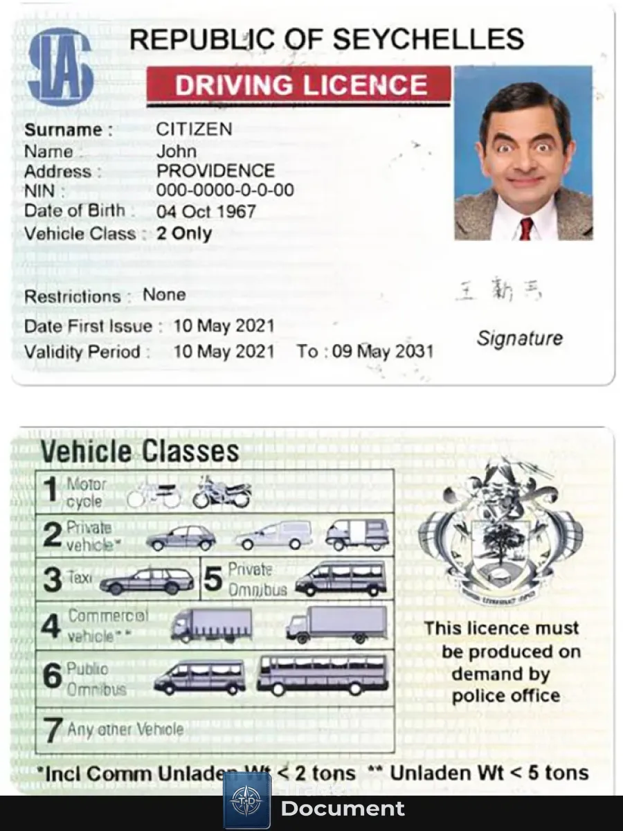 Seychelles Driving License — Driver License