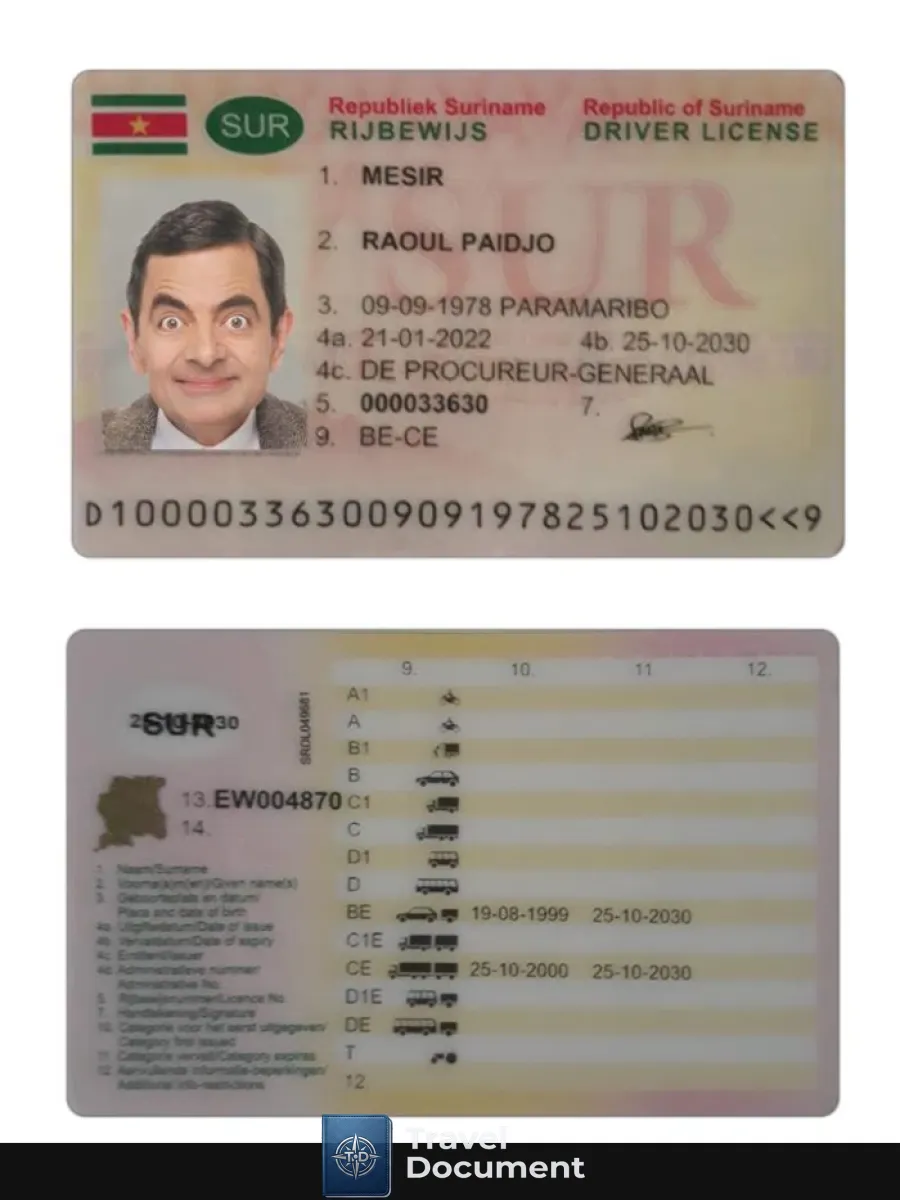 Suriname Driving License 2022 Present — Driver License