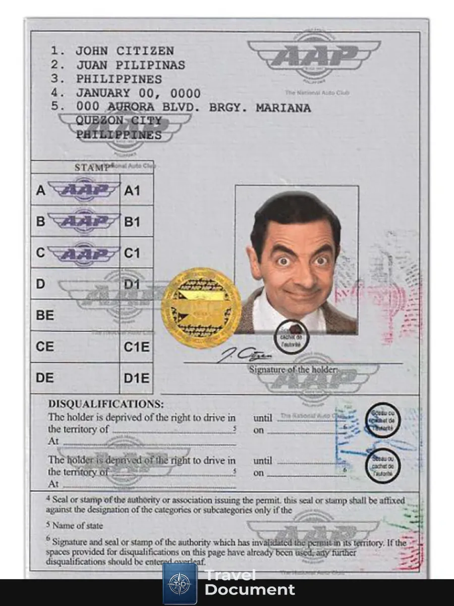 Philippines International Driving Permitvienna Convention Format — Driver License