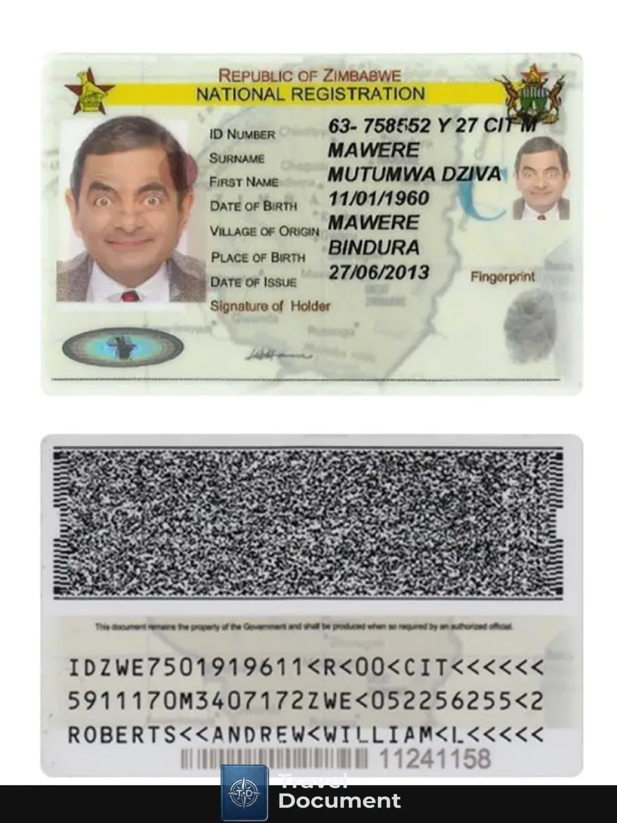 Zimbabwe National Registration Id Card — ID Cards