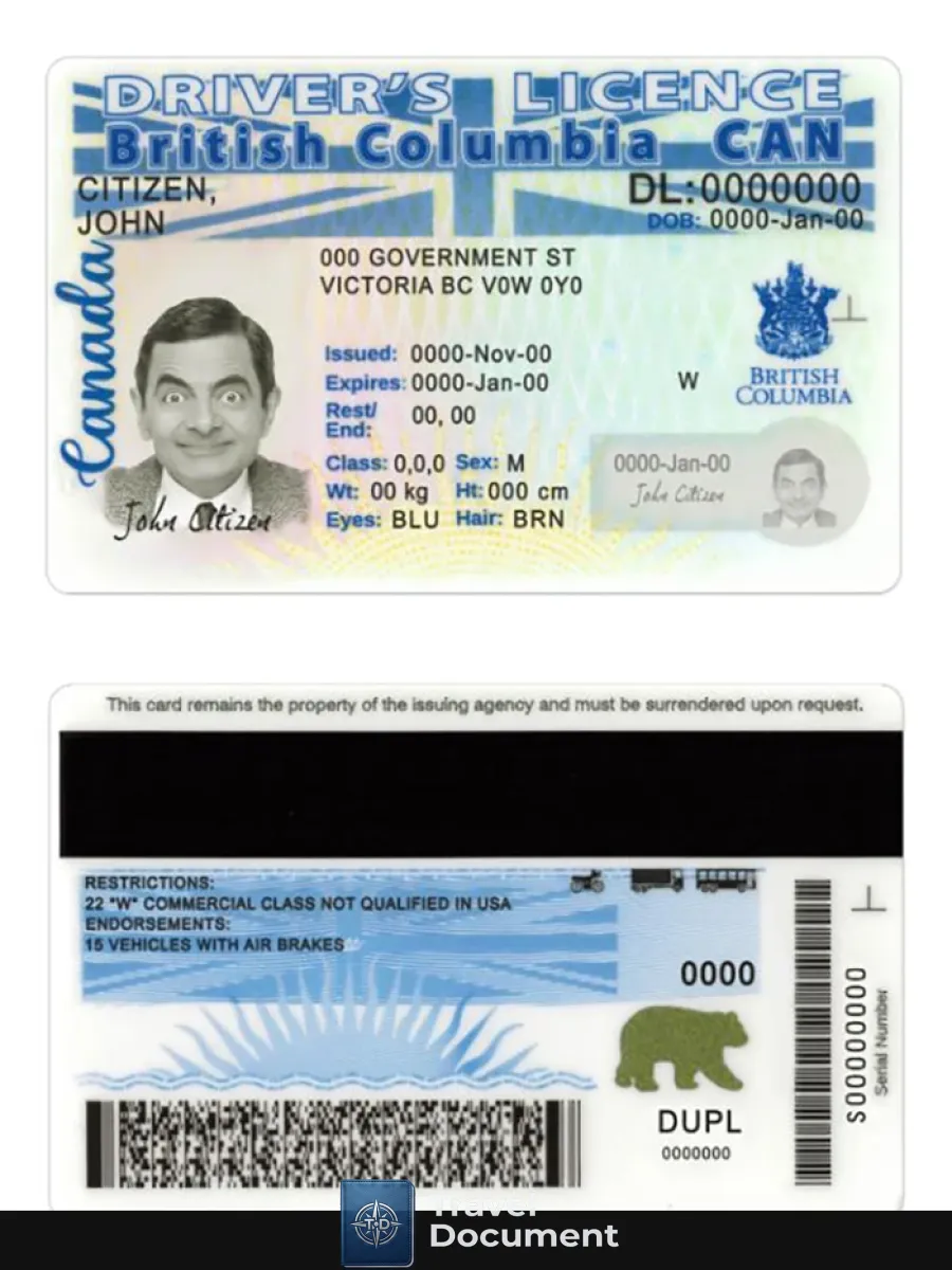 Canada British Columbia Driving License New Version Scr — Driver License