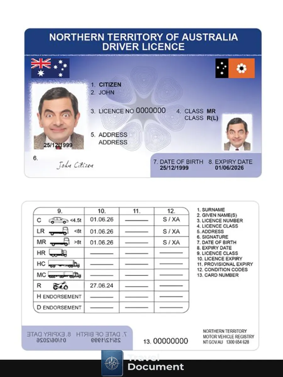 Australia Northern Territory Driving License — Driver License