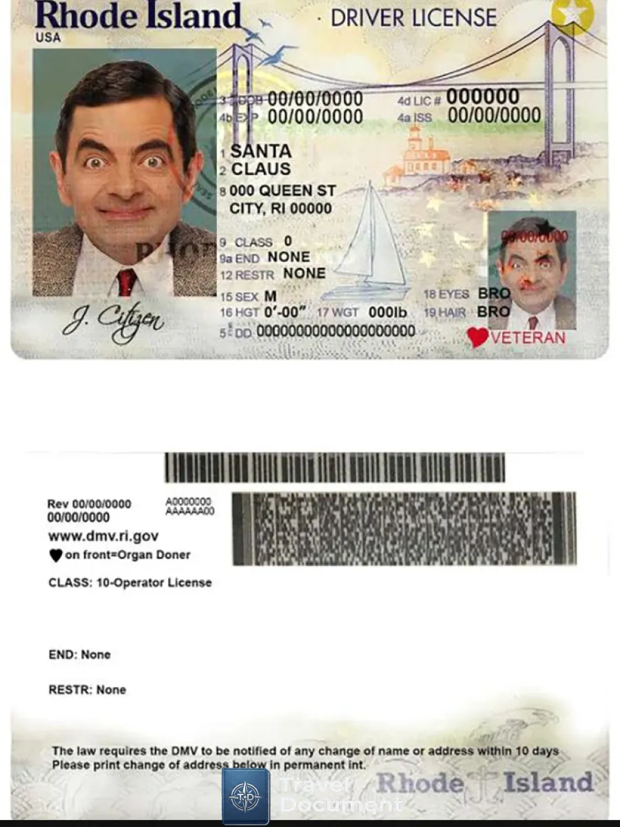 Usa Rhode Island State Driving License — Driver License