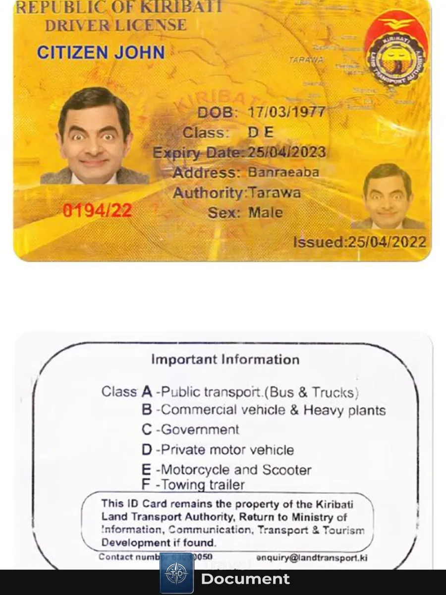 Kiribati Dl — Driver License
