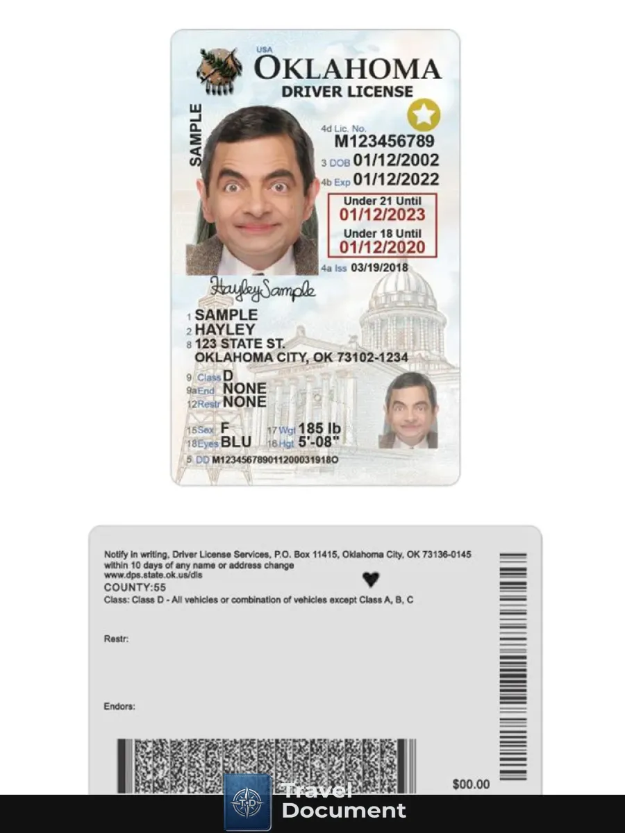 Usa Oklahoma Under 21 Driving License 2020 Present — Driver License