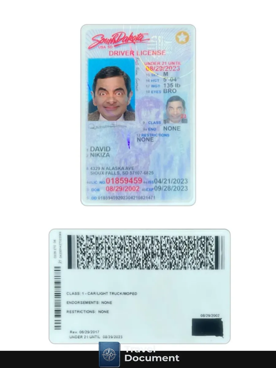 Usa South Dakota Under 21 Driving License 2023 Present — Driver License