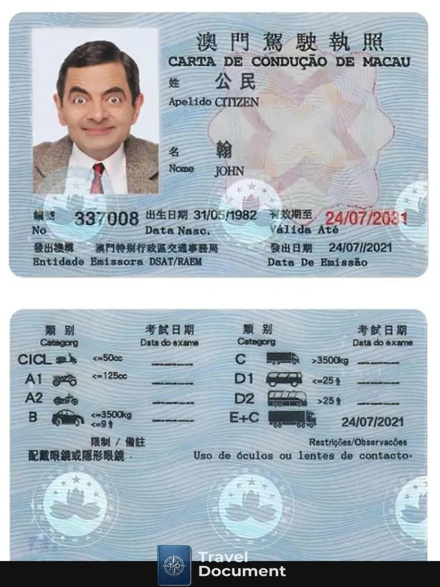 Macau Driving License — Driver License