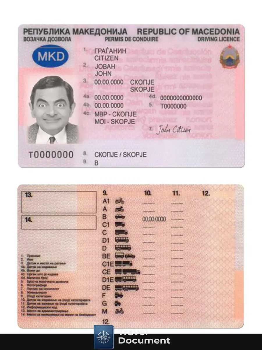 Macedonia Driving License — Driver License