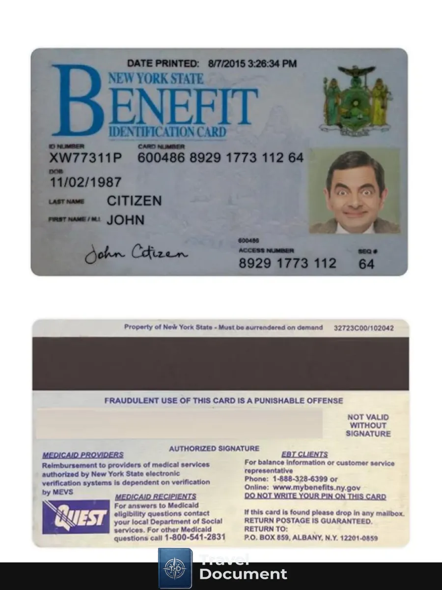 Usa New York Benefit Id Card — ID Cards