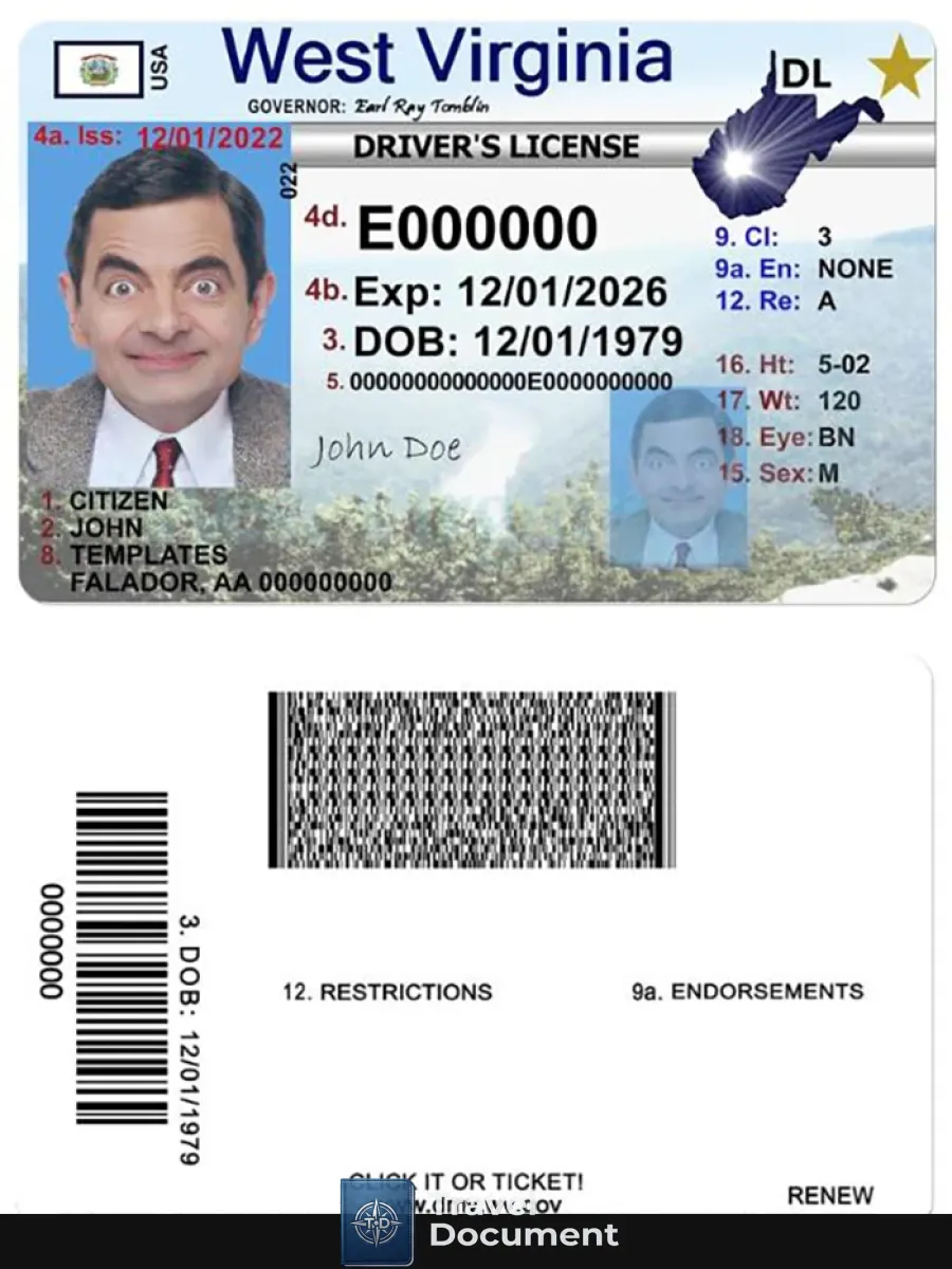 Usa West Virgina Driving License — Driver License