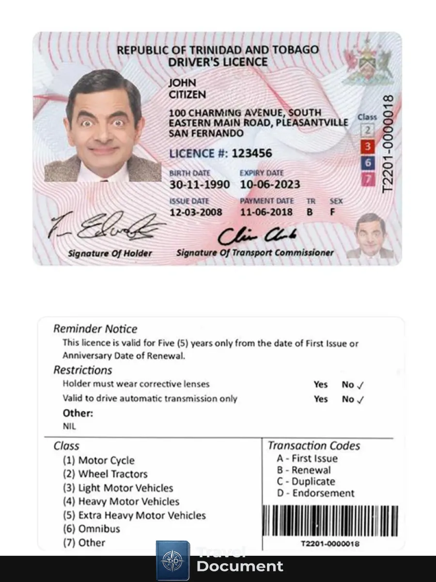 Trinidad And Tobago Driving License — Driver License