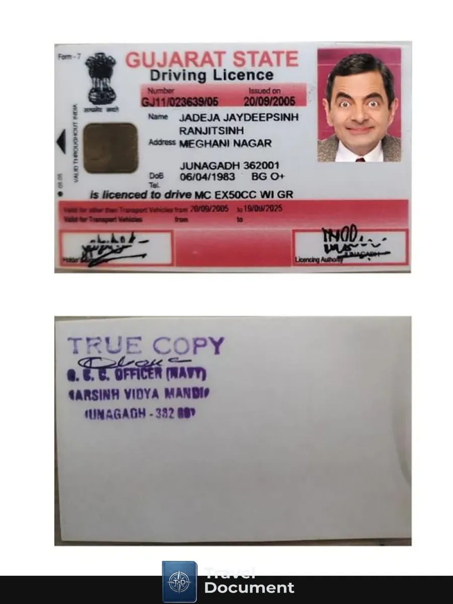 India Gujarat State Driving License — Driver License