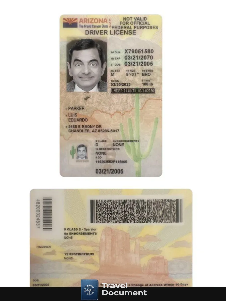 Usa Arizona Under 21 Driving License 2023 Present — Driver License