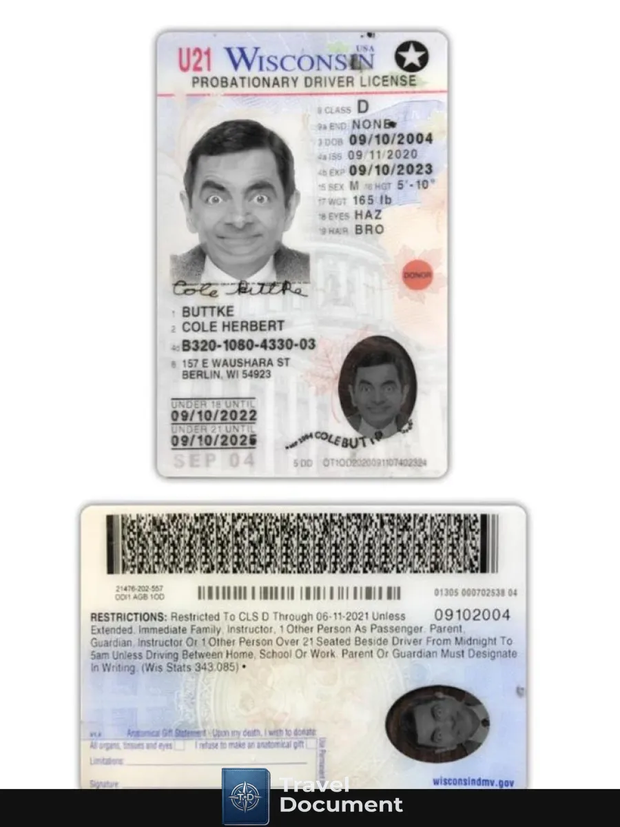 Usa Wisconsin Driving License 2020 Present