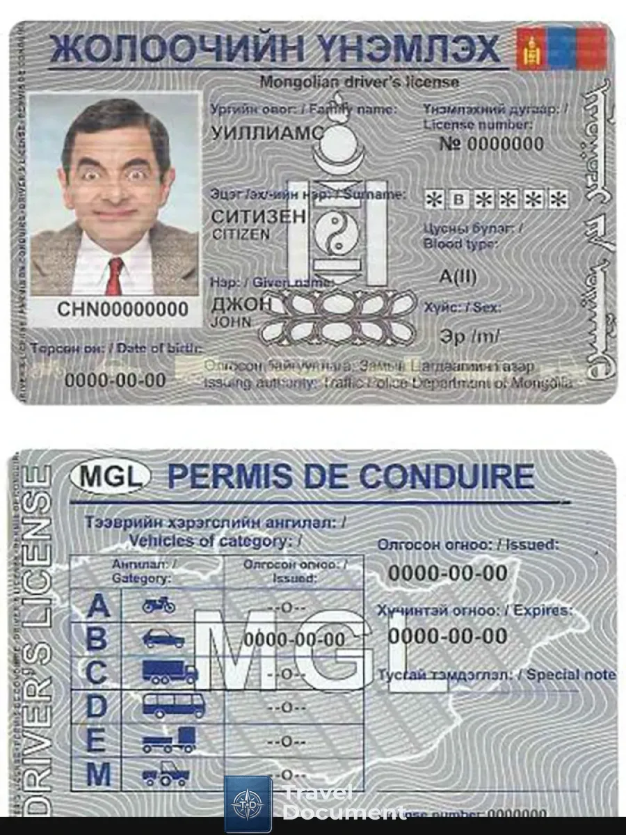 Mongolia Driving License — Driver License