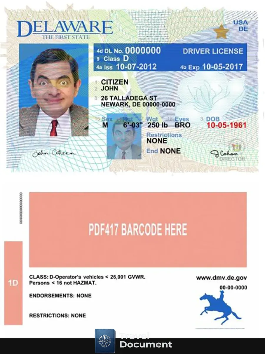 Usa Delaware Driving License Version 2 — Driver License