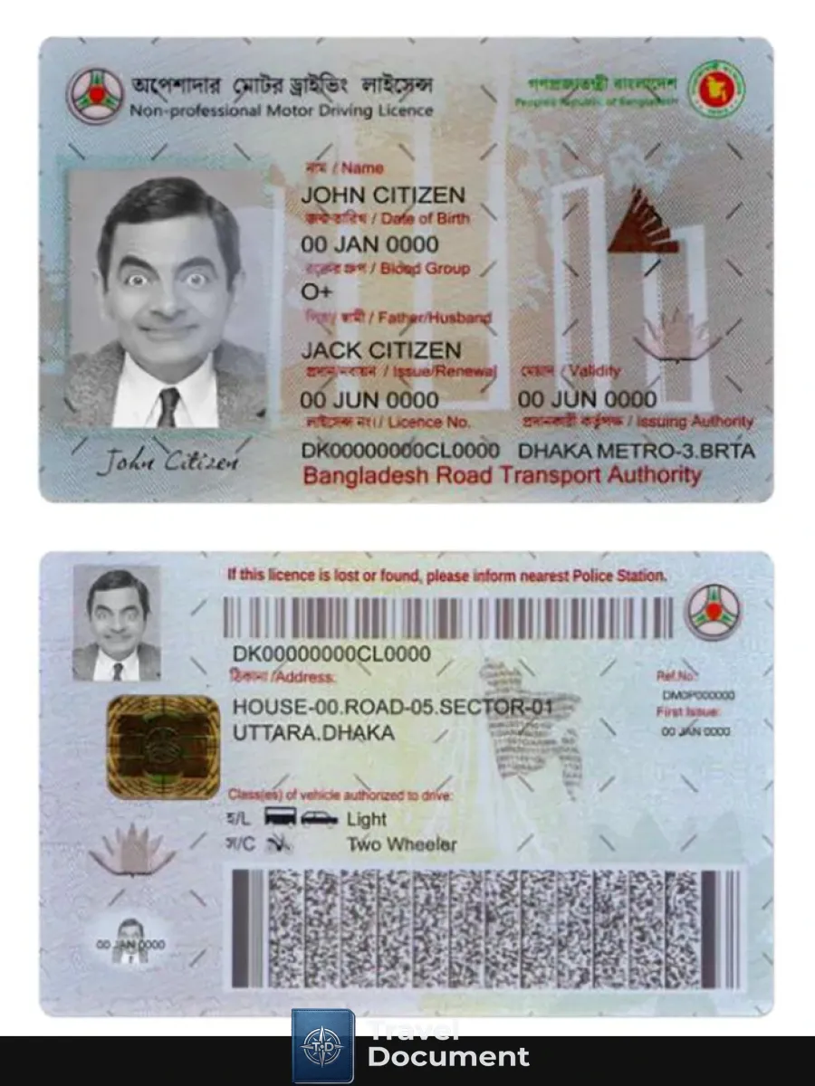 Bangladesh Non Professional Motor Driving License — Driver License
