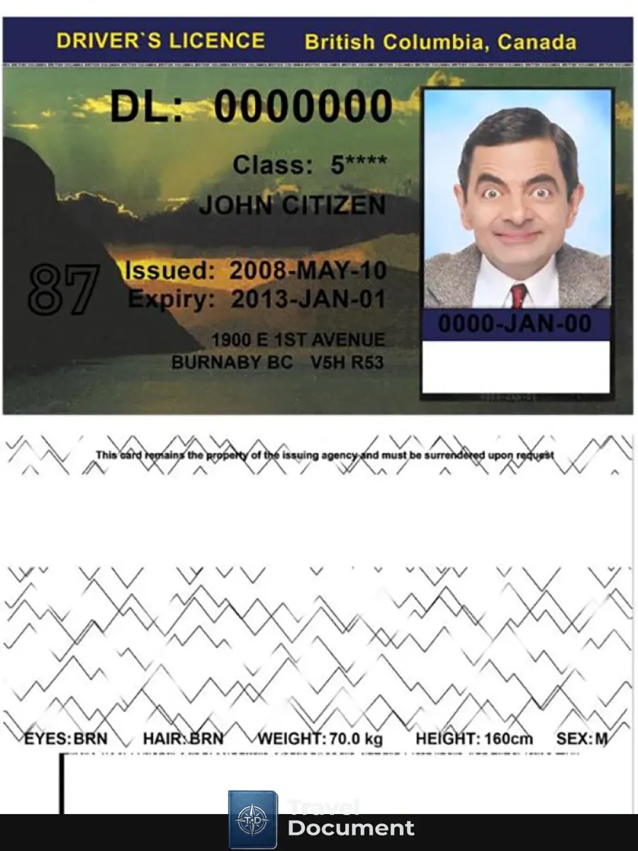 Canada British Columbia Dl — Driver License