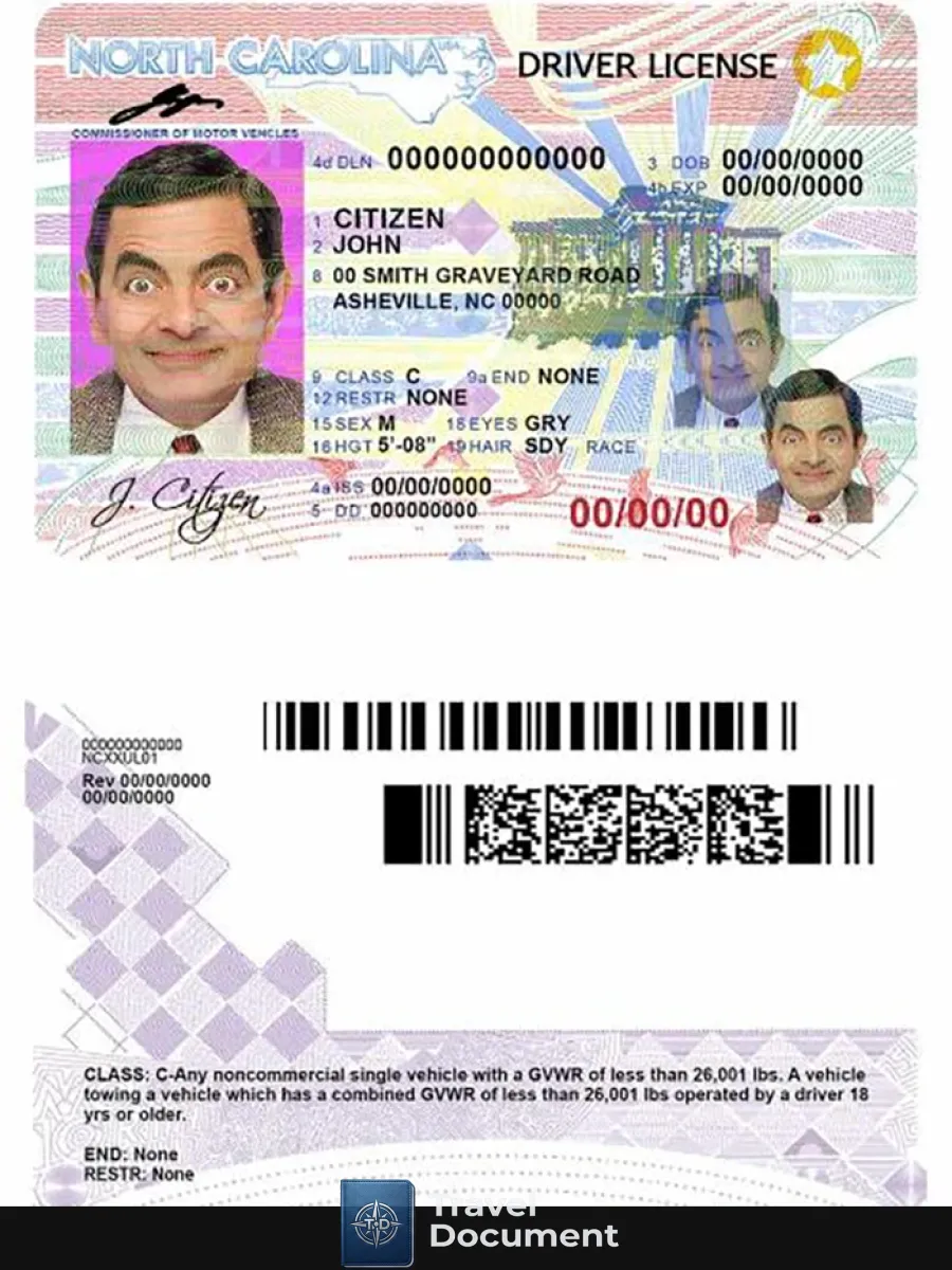 Usa North Carolina Driving License — Driver License