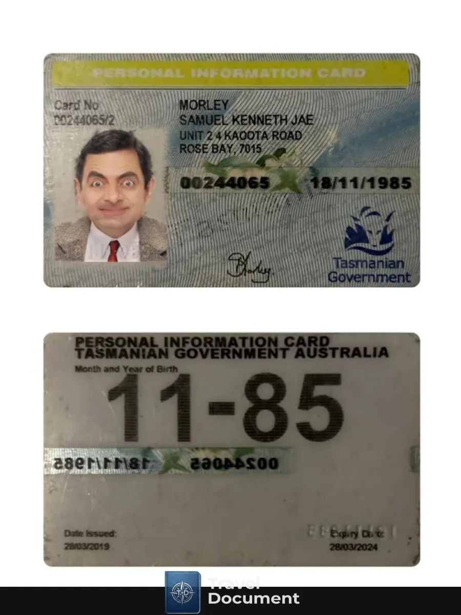 Australia Tasmania Personal Information Card — ID Cards