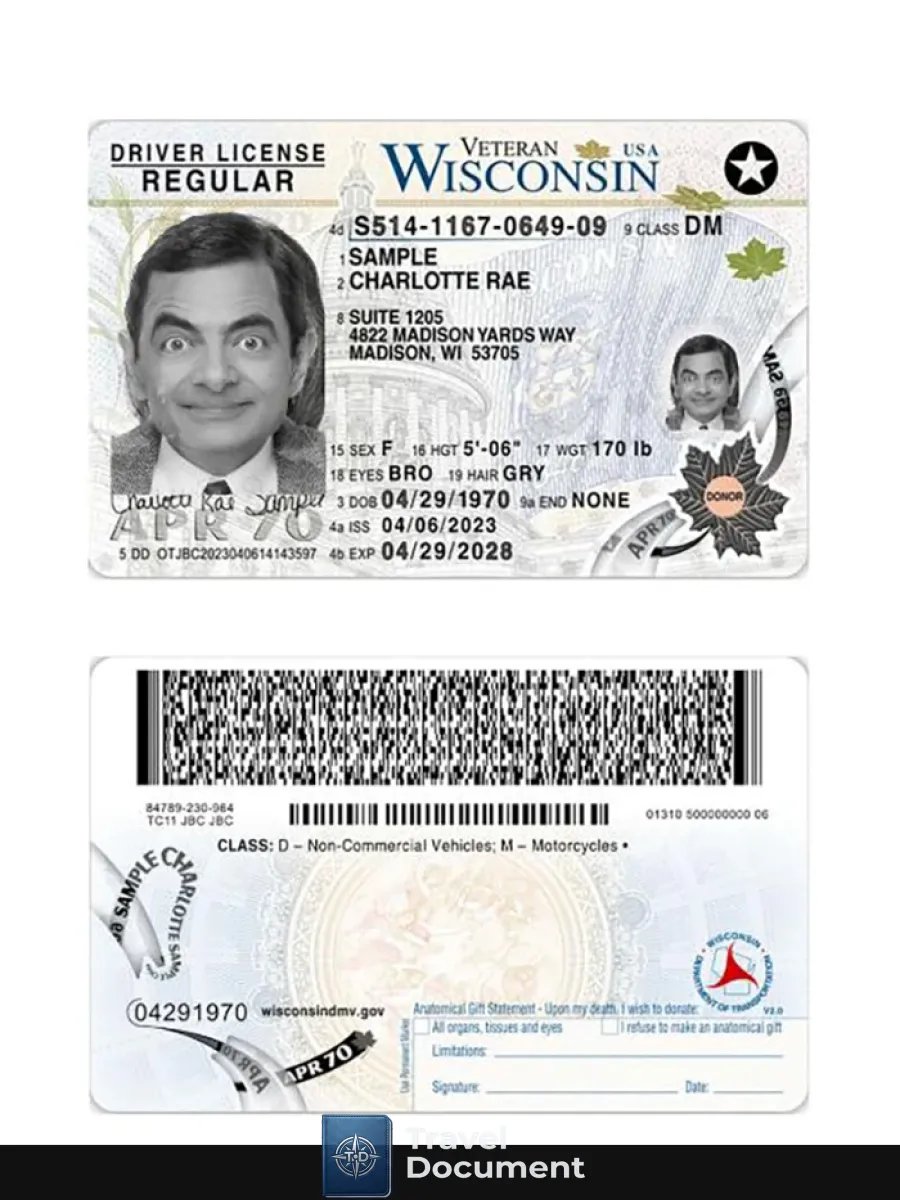 Usa Wisconsin Driving License 2023 Present — Driver License