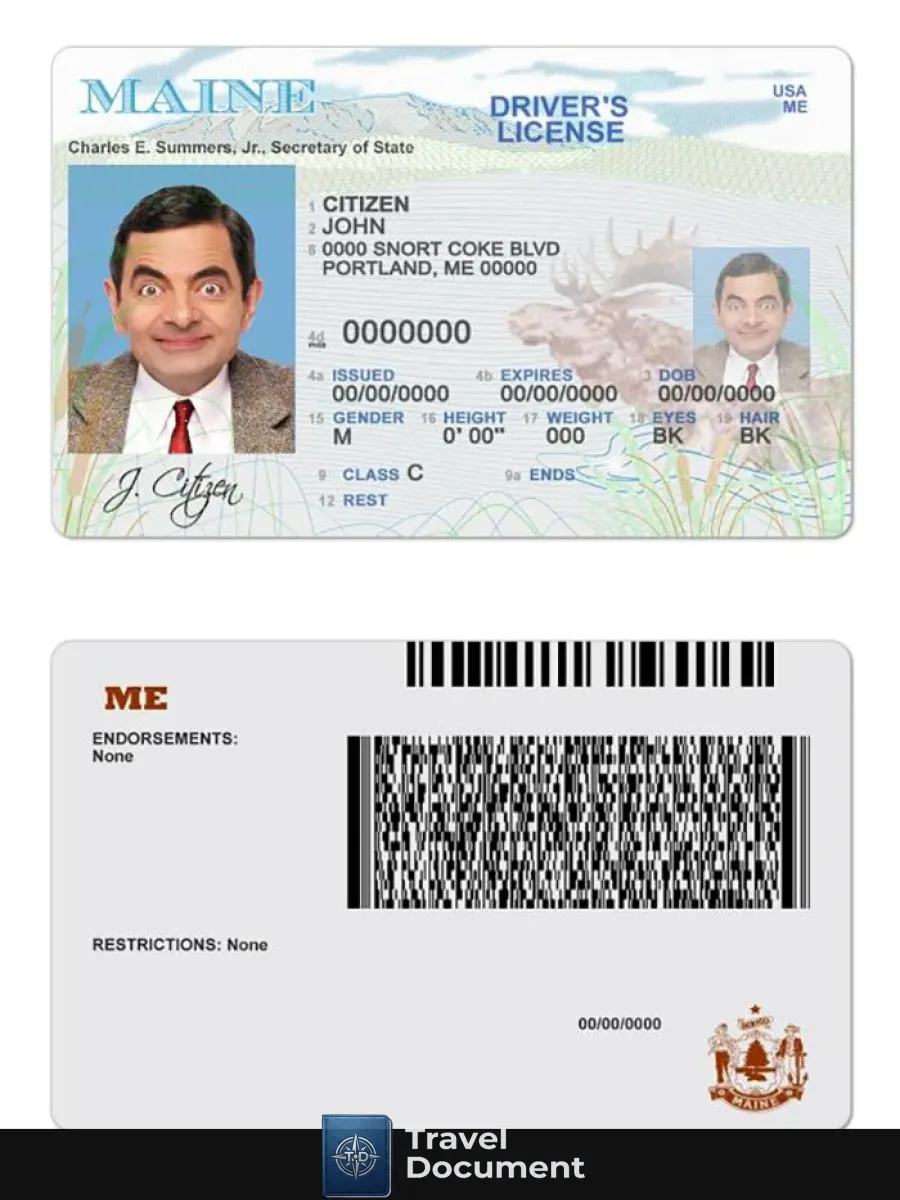 Usa Maine State Driving License — Driver License