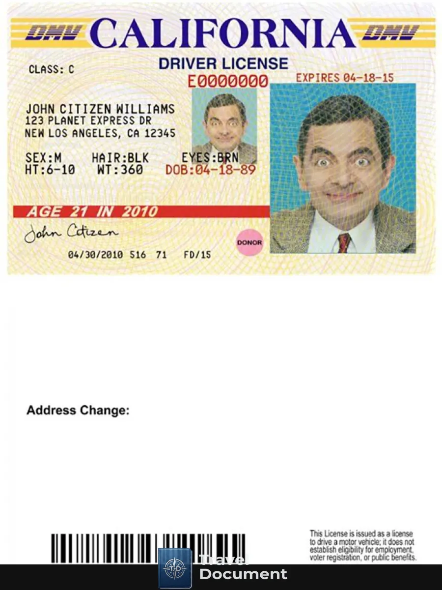 Usa California Driving License Version 3 — Driver License