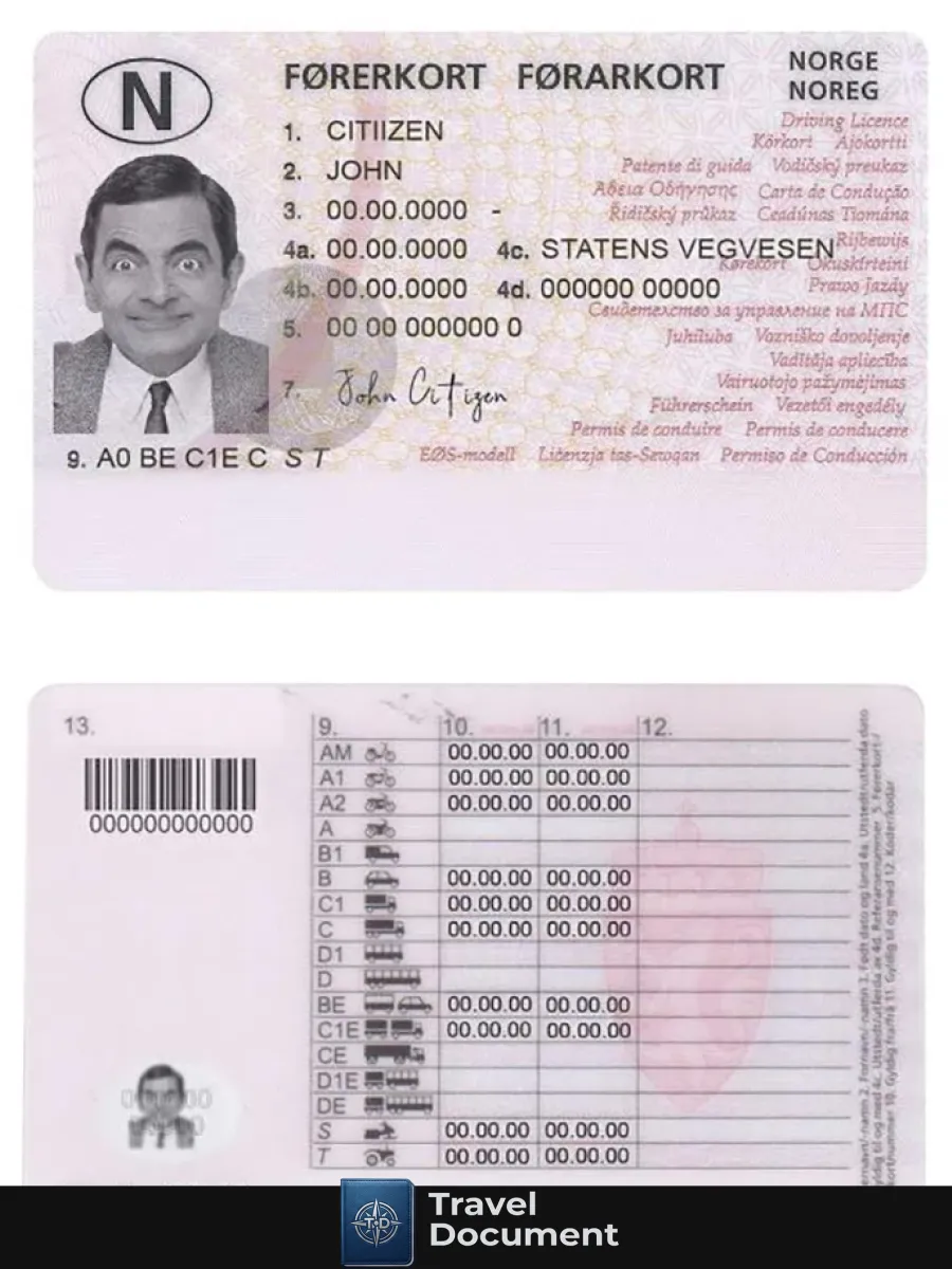 Norway Driving License Templatefully Editable2013Present — Driver License