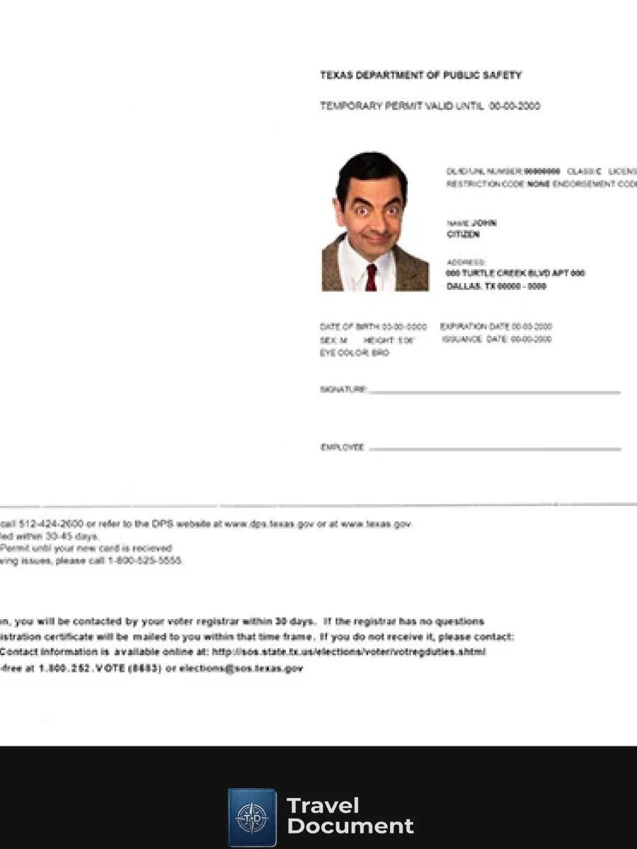 Usa Texas Temporary Driving Permit Psd Editable Template — Driver License