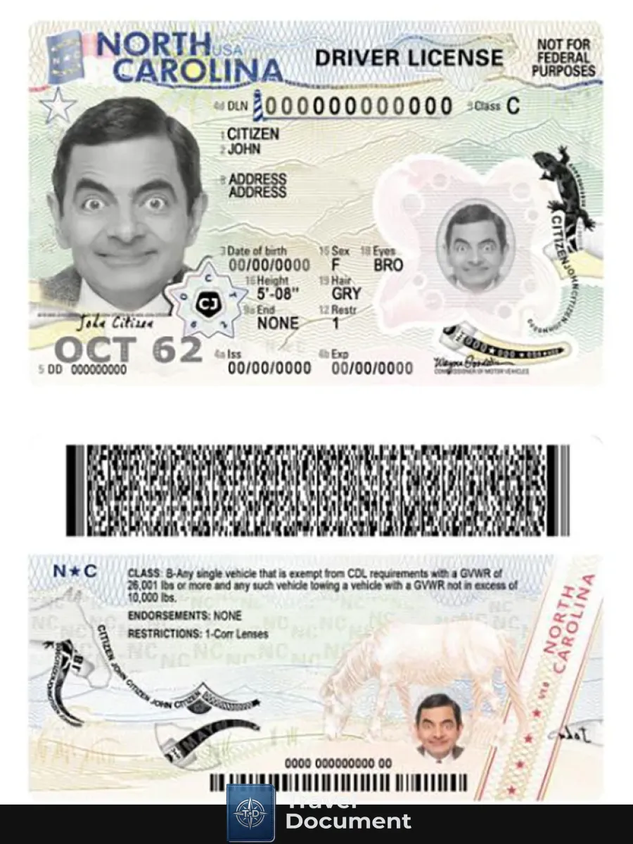 Usa North Carolina Driving License 2024 Present — Driver License