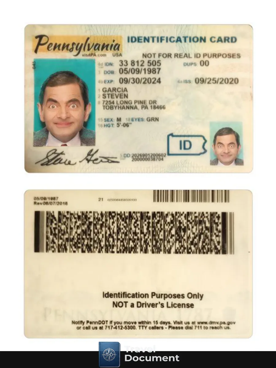 Usa Pennsylvania Id Card — ID Cards