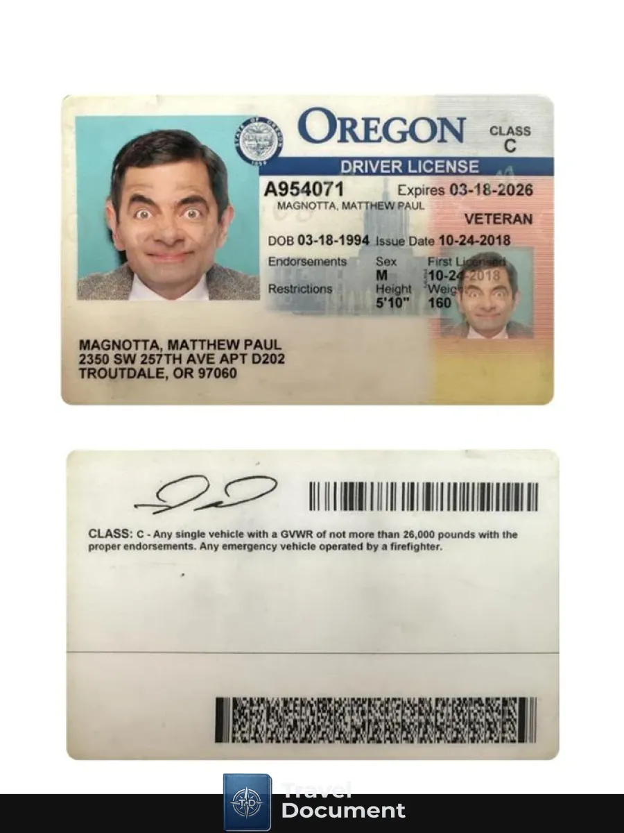 Usa Oregon Driving License 2018 Present — Driver License